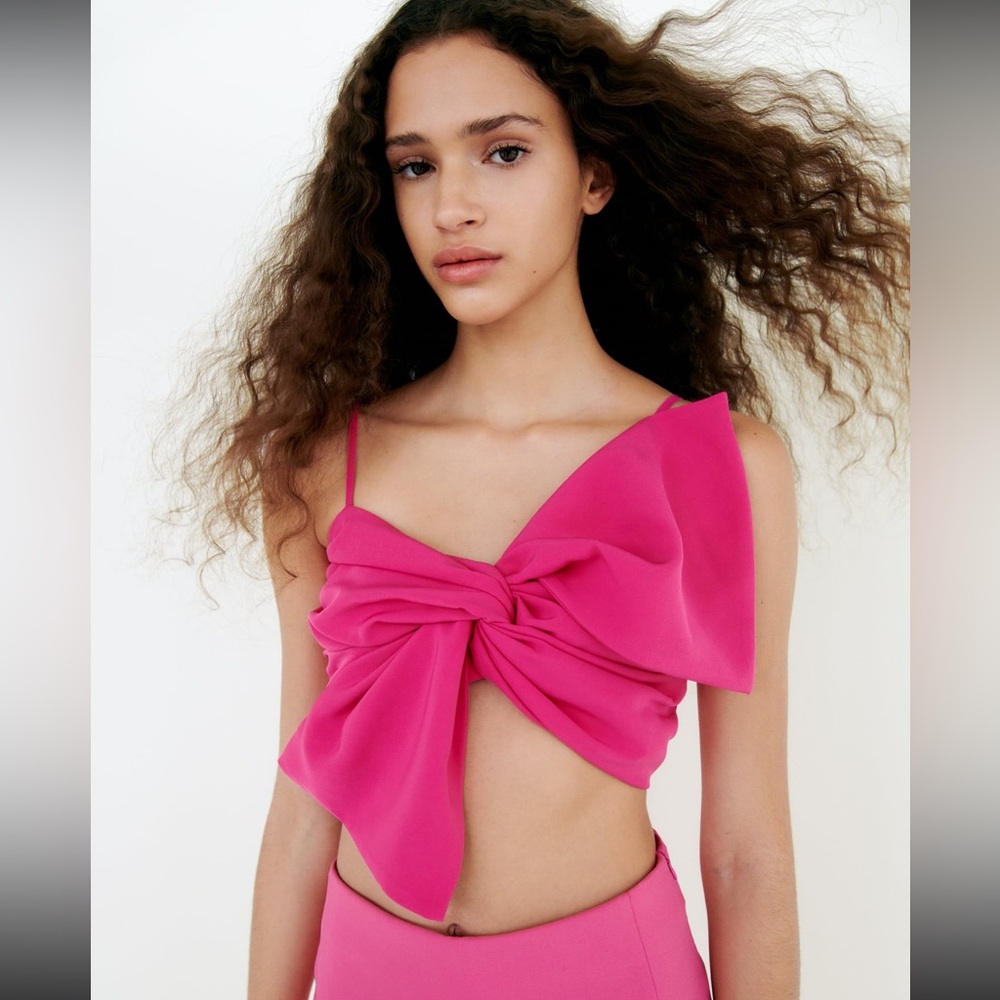 Zara Pink Bow Crop Top with Straps